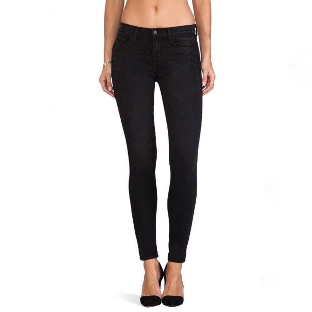 J BRAND 8072 Liberty Graphite Pleated Side Mid Rise Skinny Crop Jeans